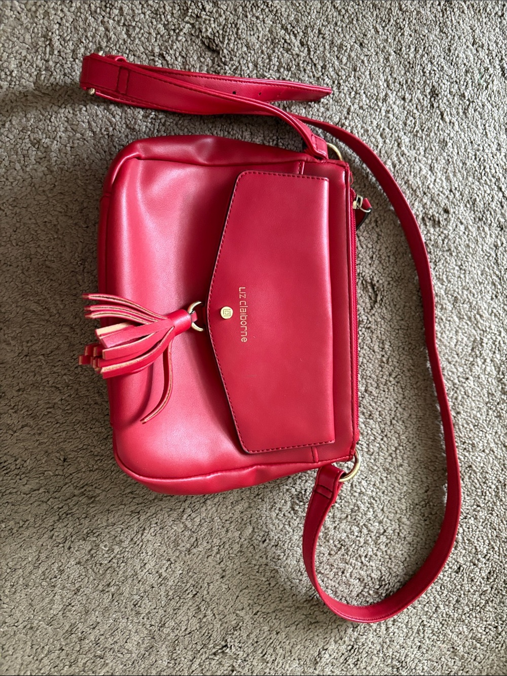 Liz Claiborne Bright Red Tassel Crossbody Bag